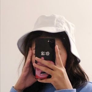 white bucket hat